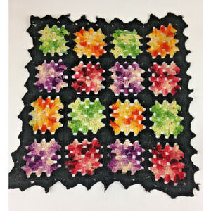Crochet Doll Blanket Handmade Granny Square Pattern Rich Colors Black Multicolo